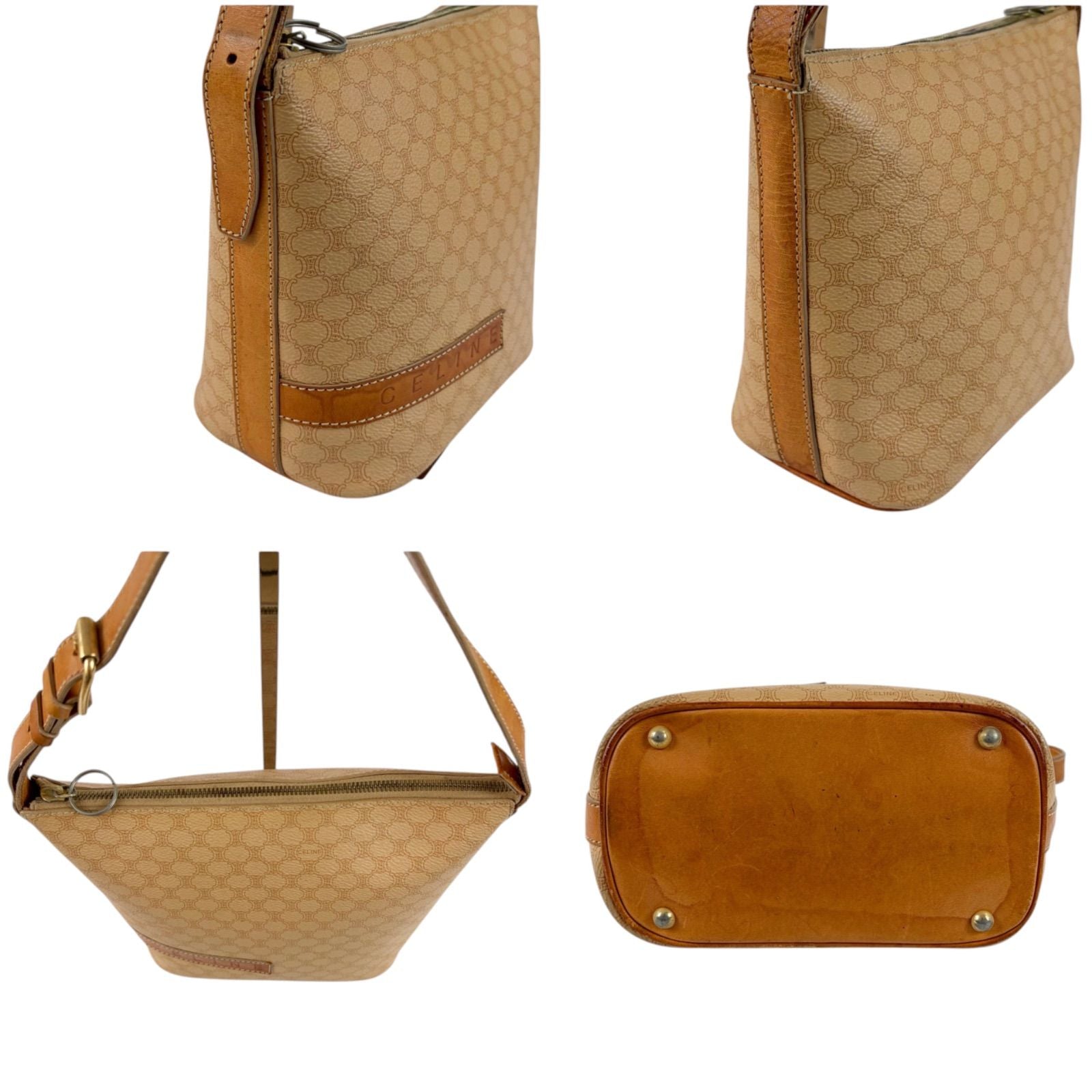 Celine Pouch Shoulder Bag Macadam Triomphe Beige Leather — view 3