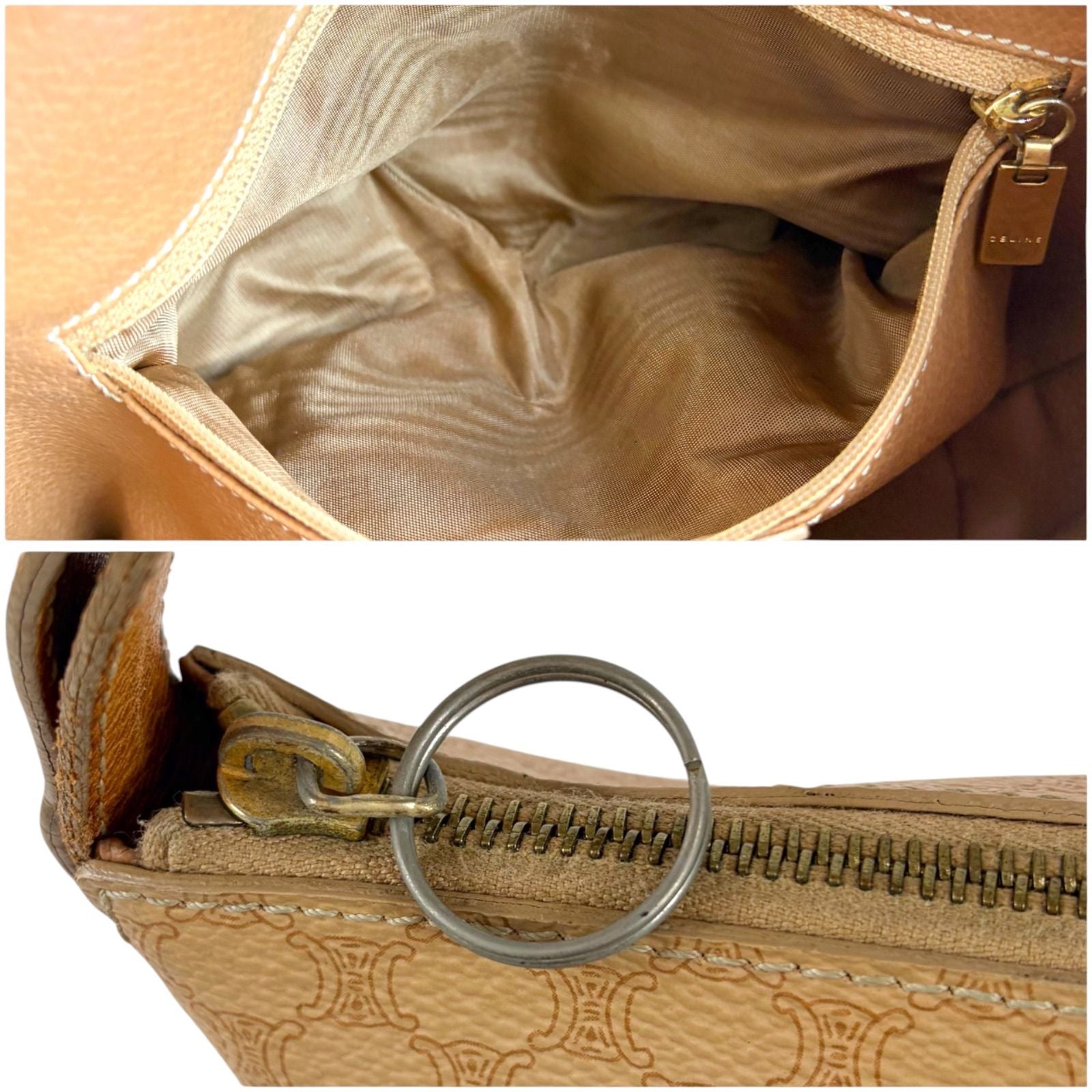 Celine Pouch Shoulder Bag Macadam Triomphe Beige Leather — view 8