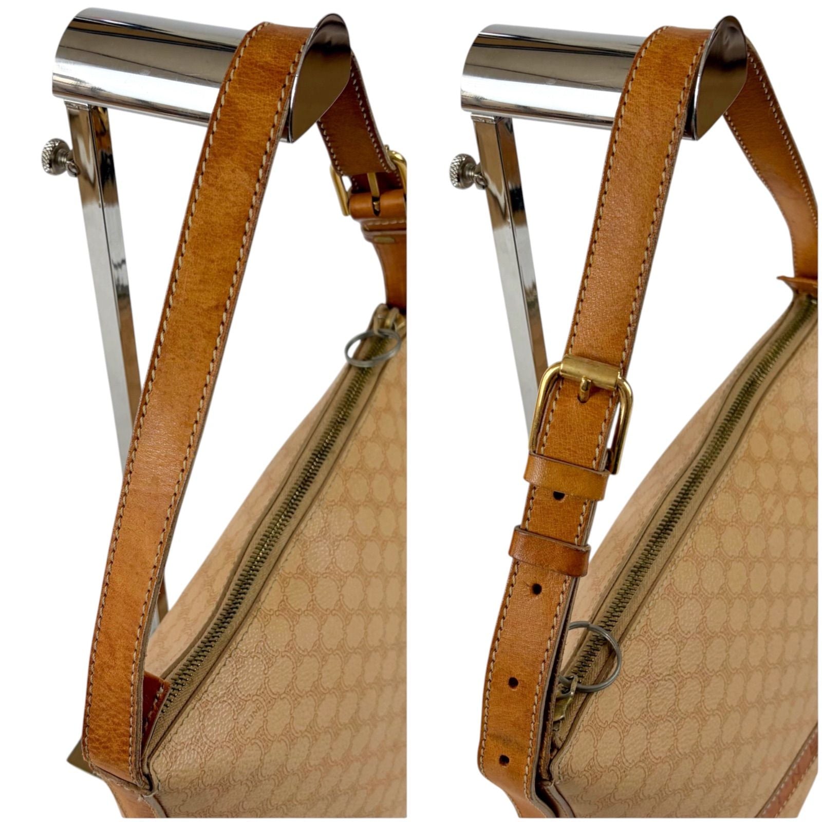 Celine Pouch Shoulder Bag Macadam Triomphe Beige Leather — view 6