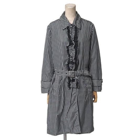 Prada Coat 38 Check Ruffle Soutien Collar Belted
