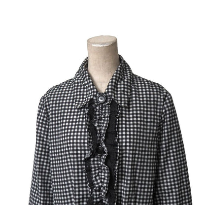 Prada Coat 38 Check Ruffle Soutien Collar Belted — view 2