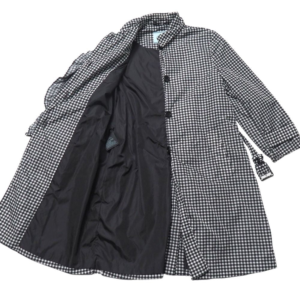 Prada Coat 38 Check Ruffle Soutien Collar Belted — view 6