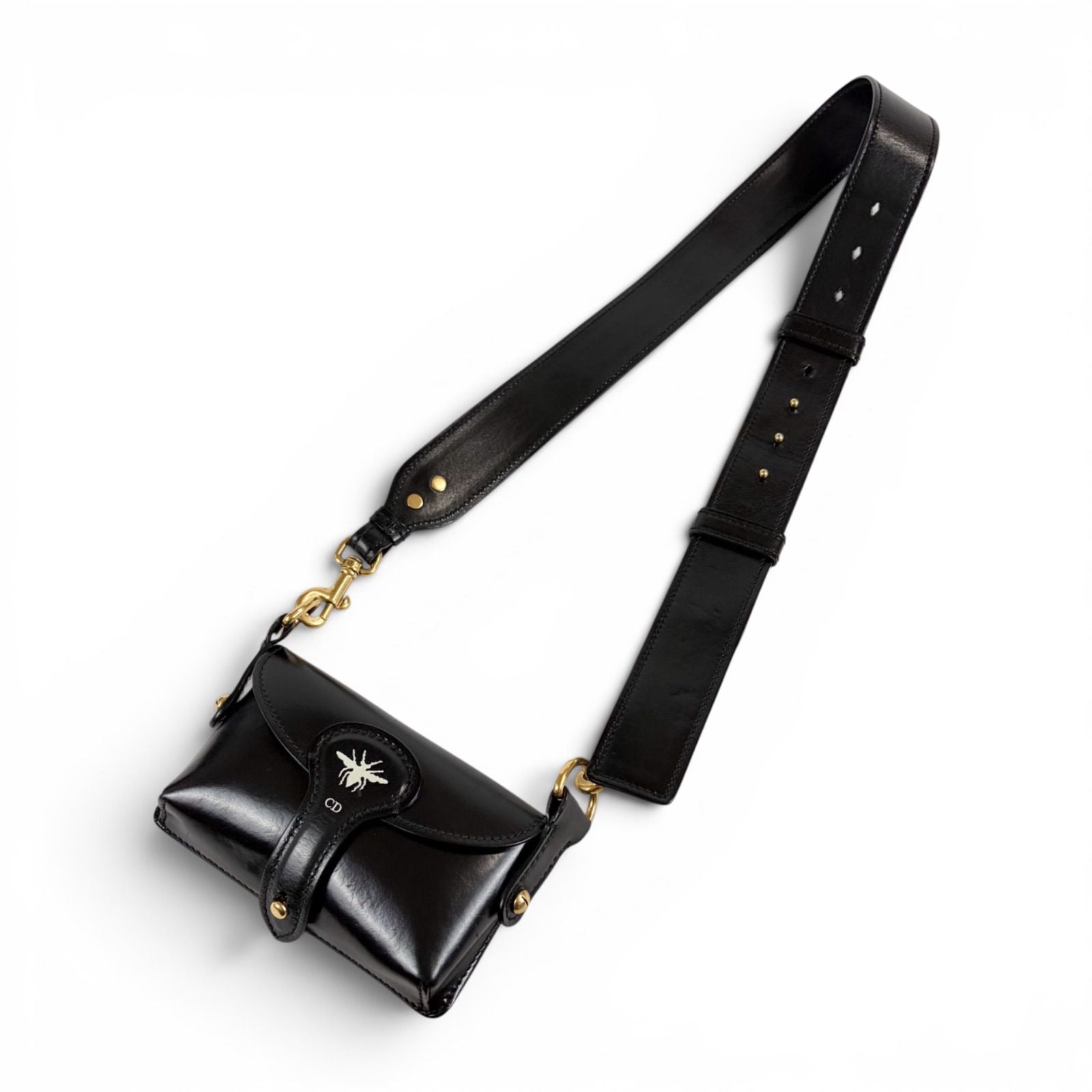 Dior Bee Cross Belt Bag Leather Black Pochette — view 2