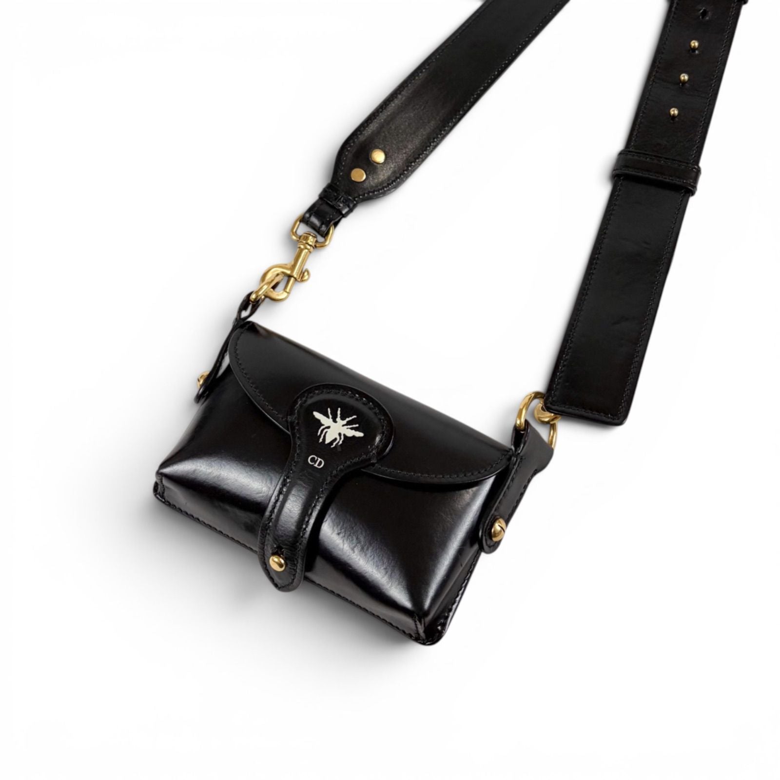 Dior Bee Cross Belt Bag Leather Black Pochette