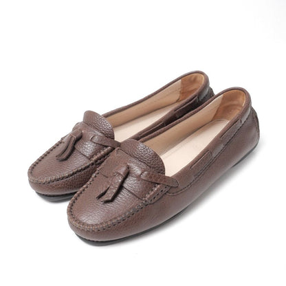 Chanel Loafers Driving Shoes Slip On CC Logo Tassel 35.5