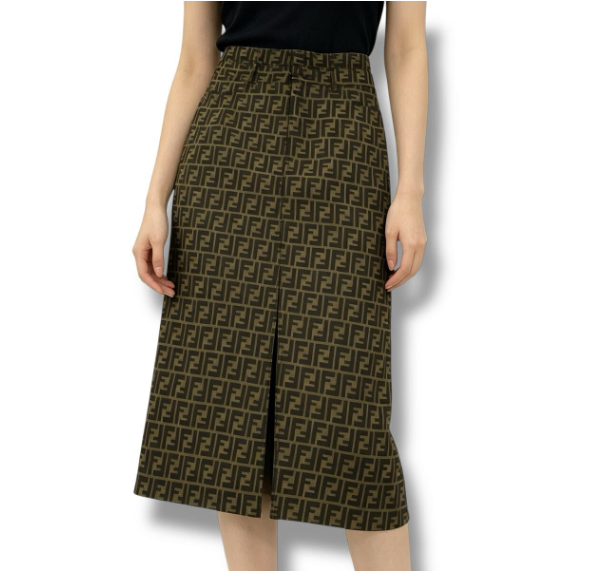 Fendi Skirt Long Zucca Pattern FF Logo Brown 42