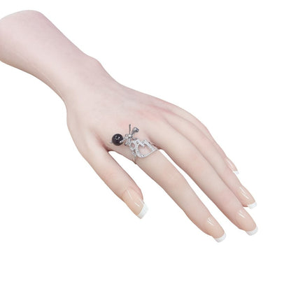 Dior Rhinestone Ribbon Motif Ring Silver — view 5