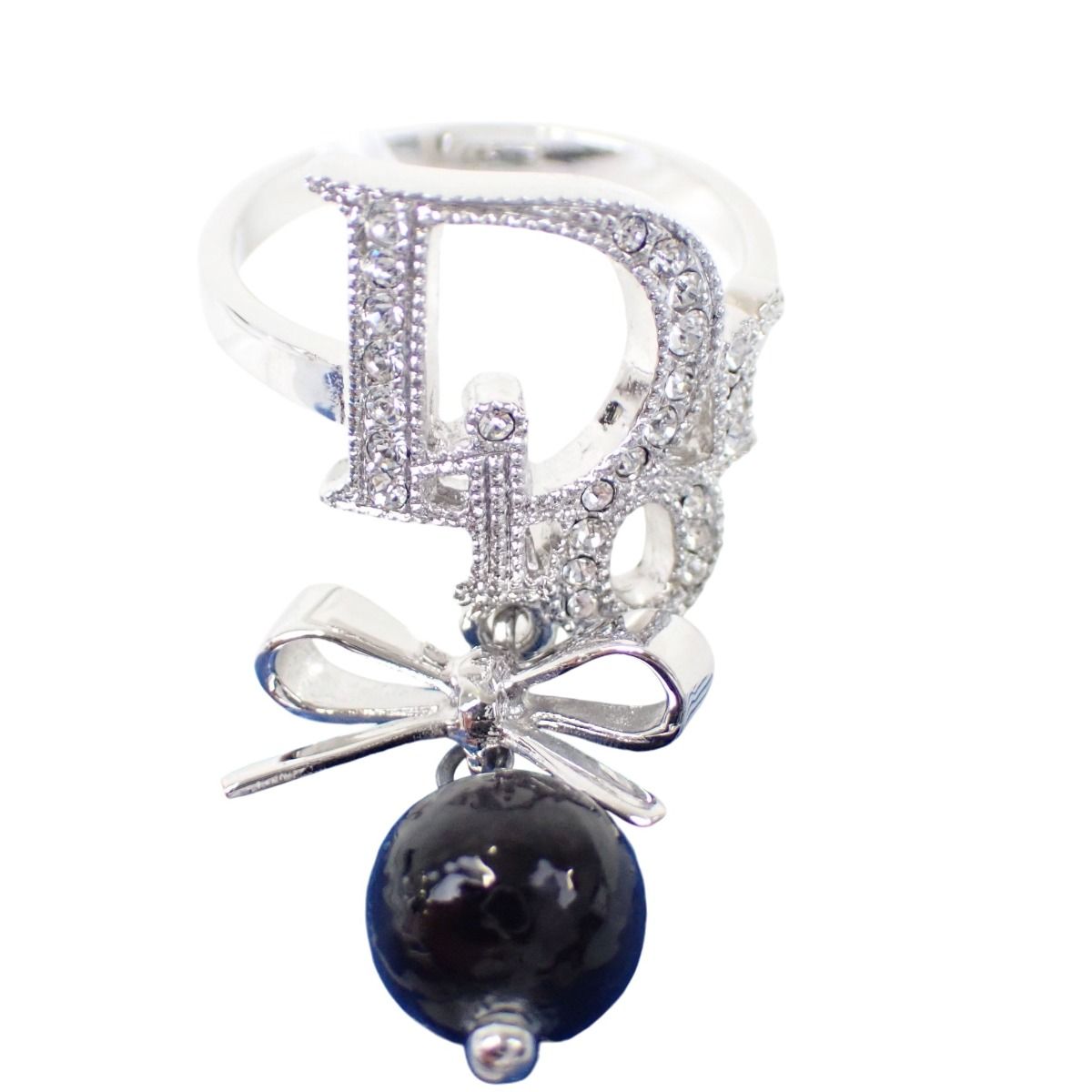 Dior Rhinestone Ribbon Motif Ring Silver — view 2