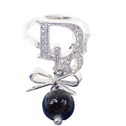 Dior Rhinestone Ribbon Motif Ring Silver — view 2