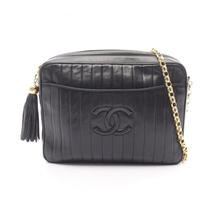 Chanel Shoulder Bag Mademoiselle Black Lambskin Fringe Chain