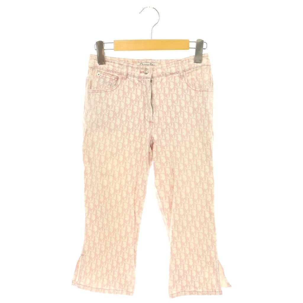 Dior Trotter Pants Cropped Sabrina Logo All Over Pattern Pink White DO