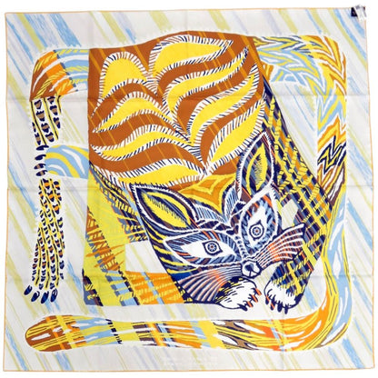 Hermes Carre 90 Double Face le Chat Silk Jaune Scarf Yellow — view 3