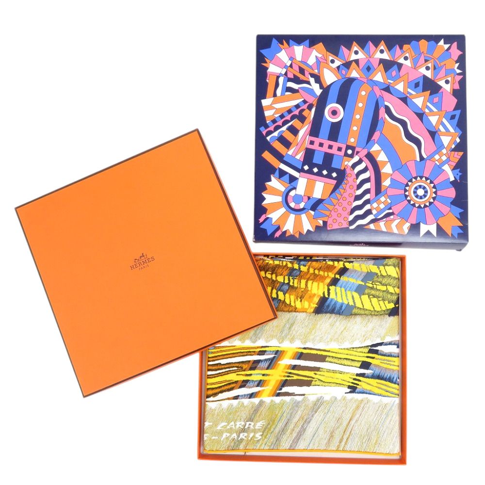 Hermes Carre 90 Double Face le Chat Silk Jaune Scarf Yellow — view 2