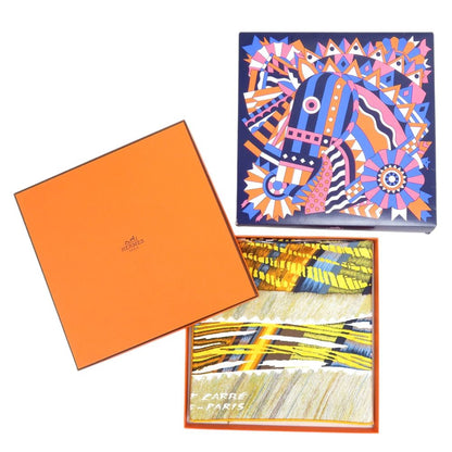 Hermes Carre 90 Double Face le Chat Silk Jaune Scarf Yellow — view 2