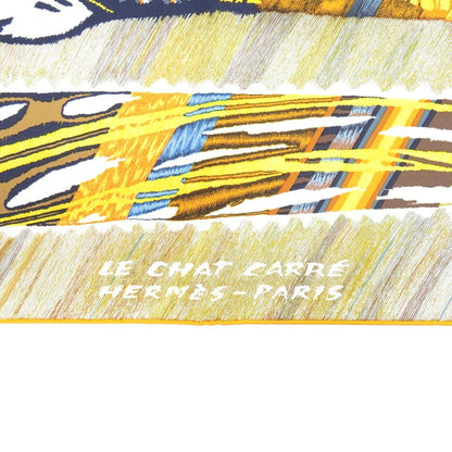 Hermes Carre 90 Double Face le Chat Silk Jaune Scarf Yellow — view 4