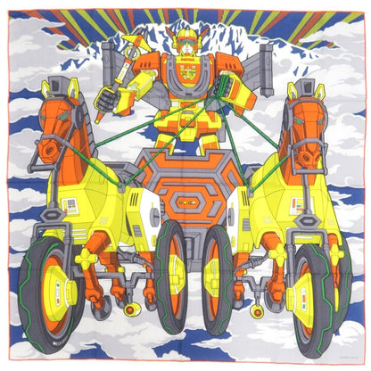 Hermes Carre 100 Mega Chariot 02 Silk Cashmere Blue Scarf