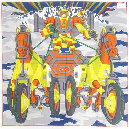 Hermes Carre 100 Mega Chariot 02 Silk Cashmere Blue Scarf — view 3