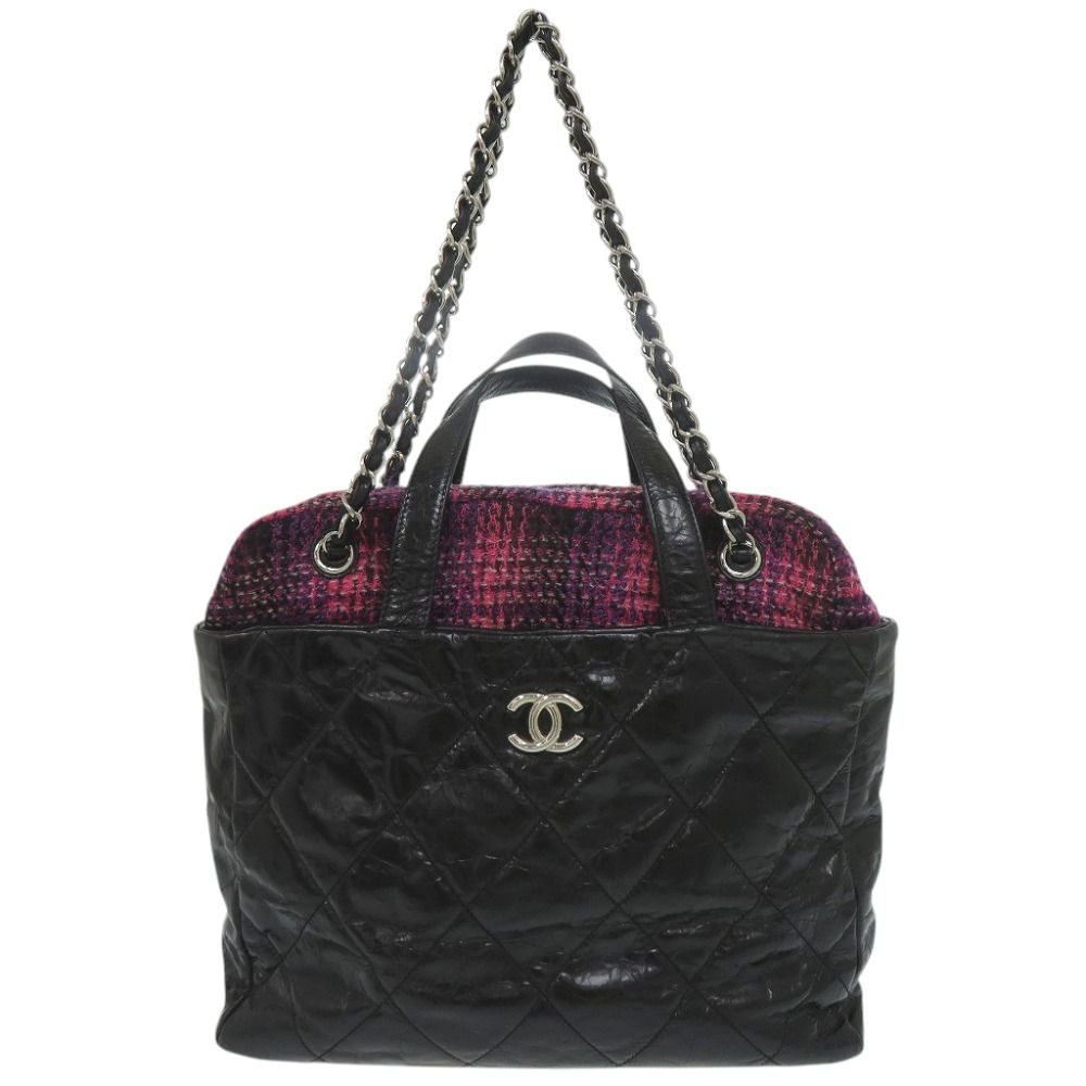 Chanel Quilted CC Logo Portobello Leather Tweed Black Pink 13 Handbag
