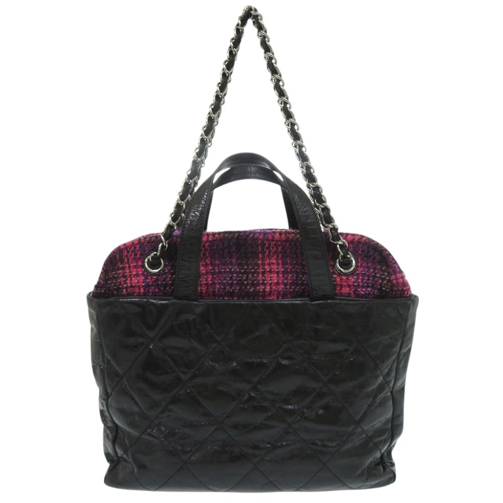 Chanel Quilted CC Logo Portobello Leather Tweed Black Pink 13 Handbag — view 2