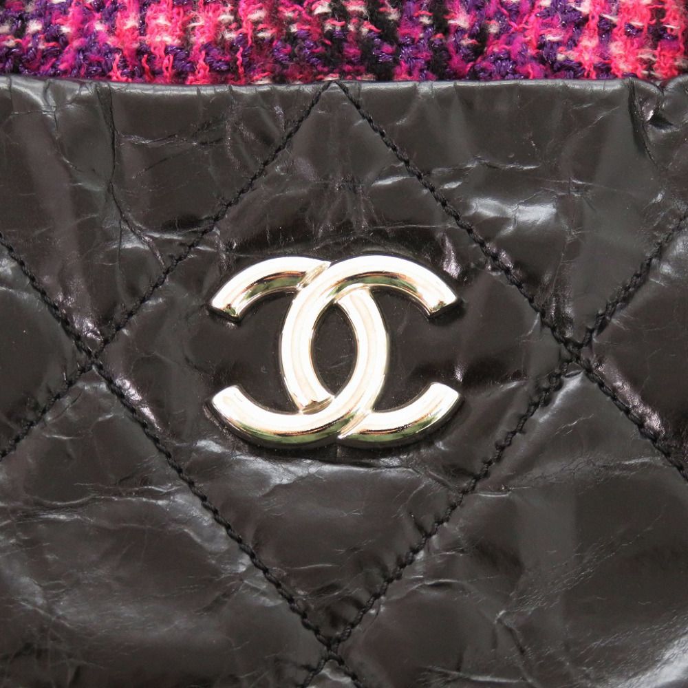 Chanel Quilted CC Logo Portobello Leather Tweed Black Pink 13 Handbag — view 8