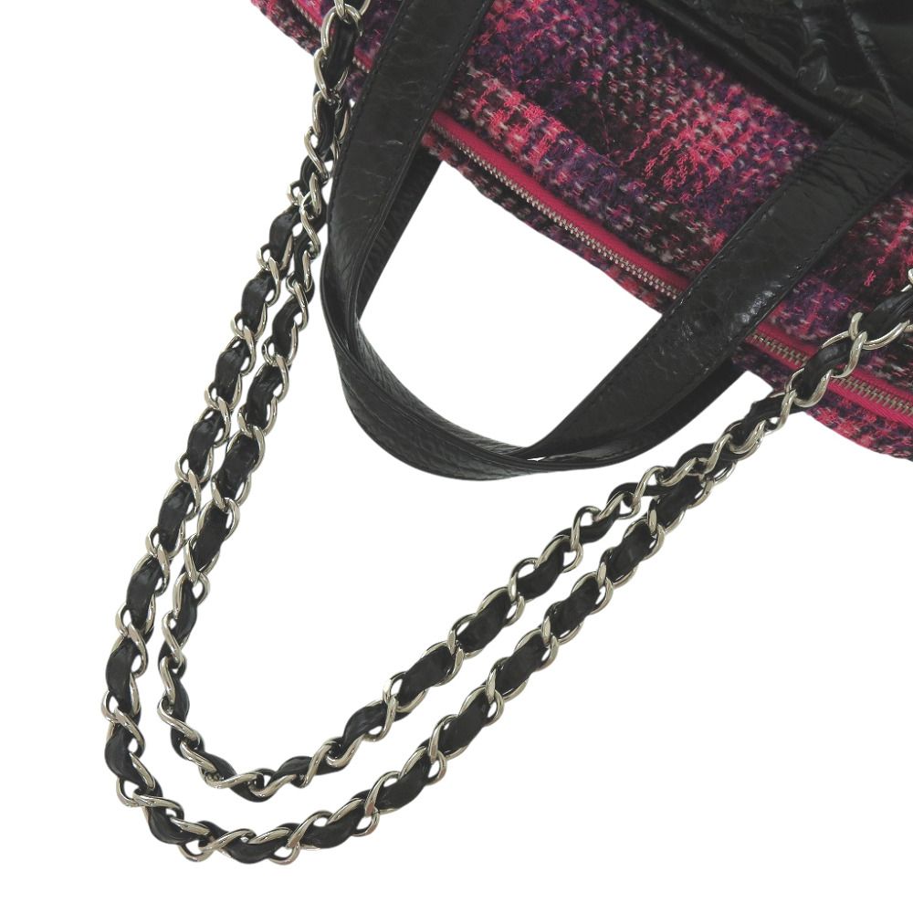 Chanel Quilted CC Logo Portobello Leather Tweed Black Pink 13 Handbag — view 5