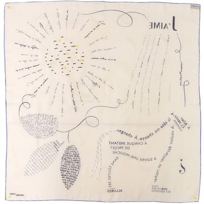 Hermes Embroidery Carre 90 de Notes Carre's Words Silk Ivory Blue Scarf — view 3