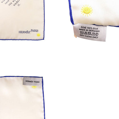 Hermes Embroidery Carre 90 de Notes Carre's Words Silk Ivory Blue Scarf — view 4