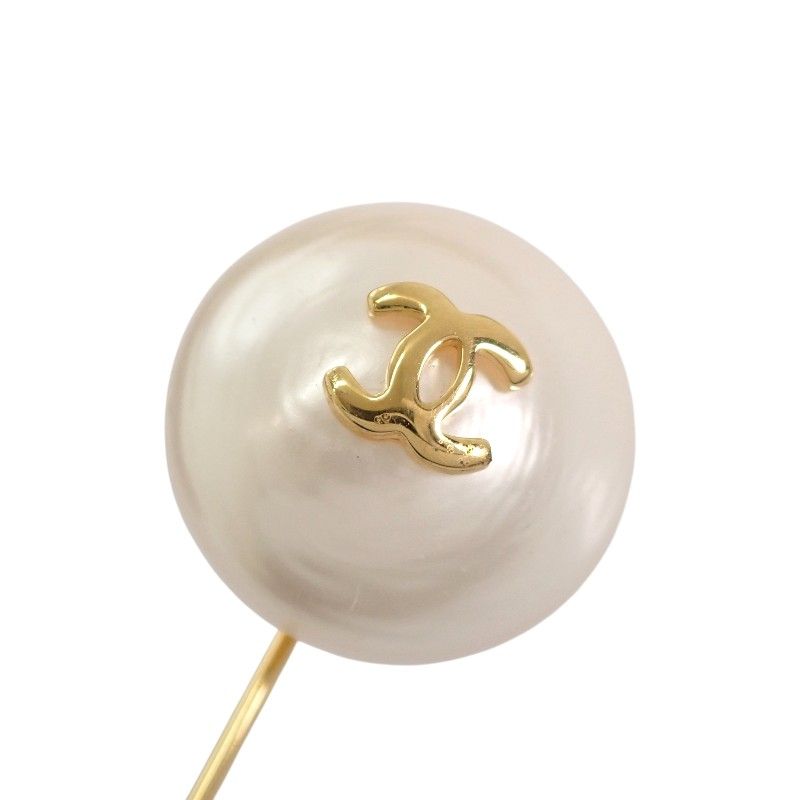 Chanel Pin Brooch Vintage Metal Faux Pearl CC Logo — view 5