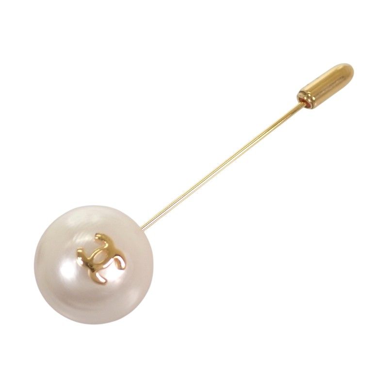 Chanel Pin Brooch Vintage Metal Faux Pearl CC Logo — view 2