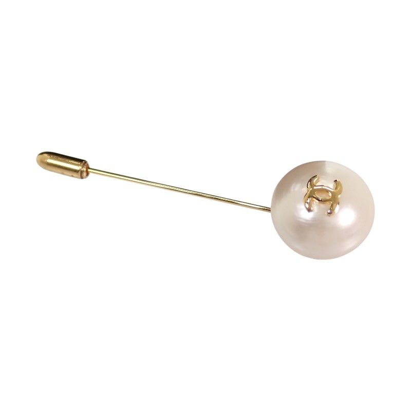 Chanel Pin Brooch Vintage Metal Faux Pearl CC Logo