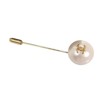 Chanel Pin Brooch Vintage Metal Faux Pearl CC Logo