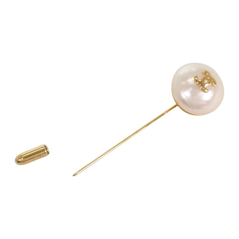 Chanel Pin Brooch Vintage Metal Faux Pearl CC Logo — view 4