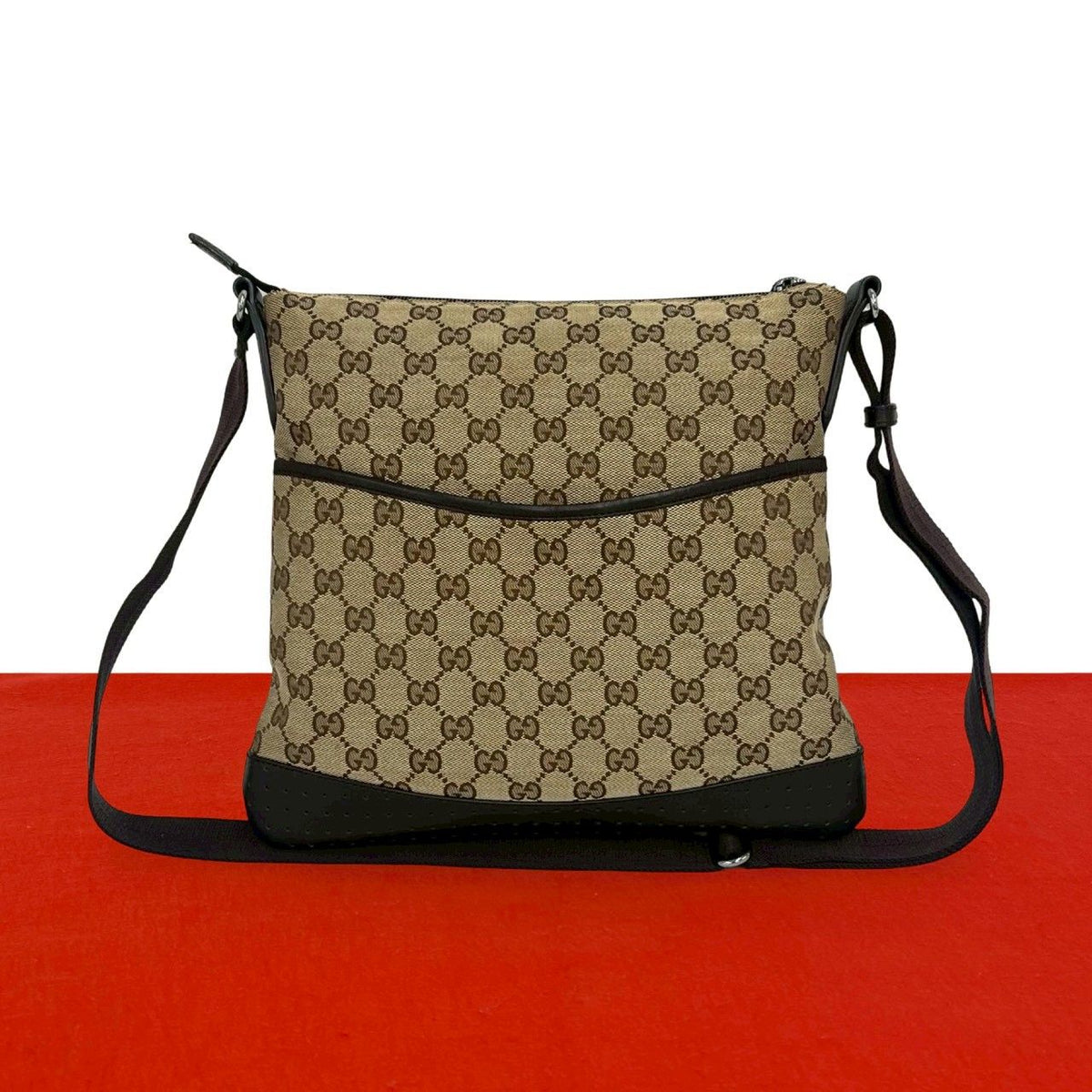 Gucci GG Canvas Pattern Leather Shoulder Bag Crossbody Cross Beige Brown