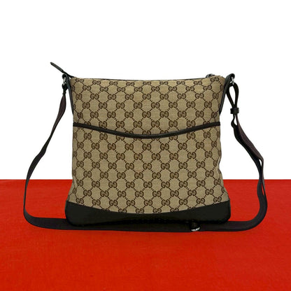 Gucci GG Canvas Pattern Leather Shoulder Bag Crossbody Cross Beige Brown