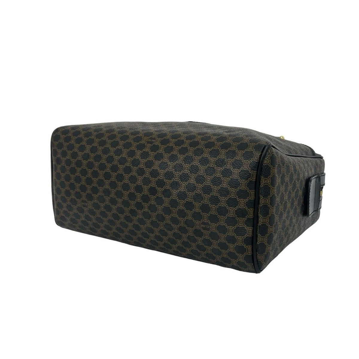 Celine Vintage Macadam Blason Pattern Leather Boston Bag Brown Black — view 8