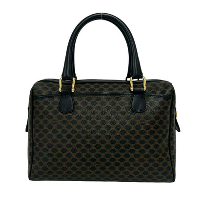 Celine Vintage Macadam Blason Pattern Leather Boston Bag Brown Black — view 3