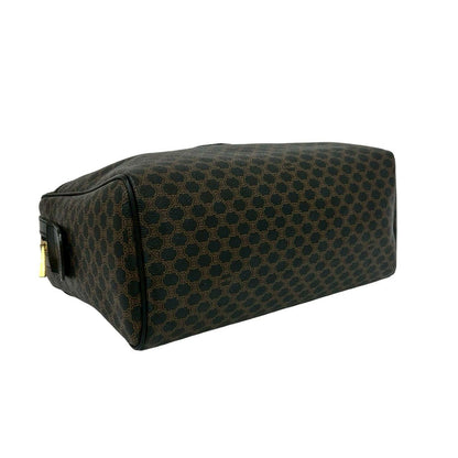 Celine Vintage Macadam Blason Pattern Leather Boston Bag Brown Black — view 7