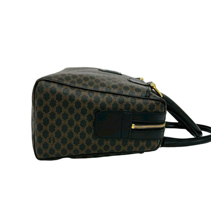 Celine Vintage Macadam Blason Pattern Leather Boston Bag Brown Black — view 6