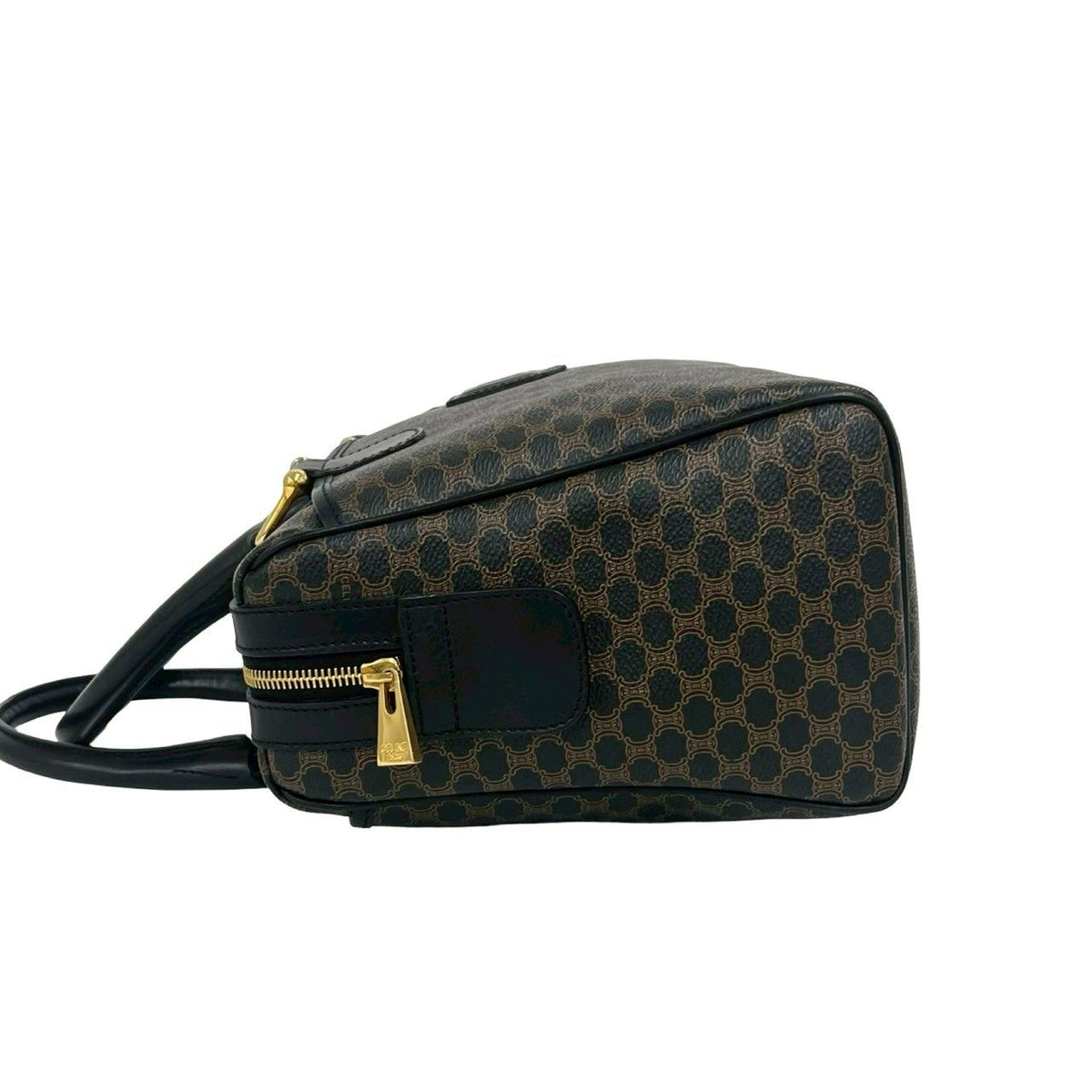 Celine Vintage Macadam Blason Pattern Leather Boston Bag Brown Black — view 5