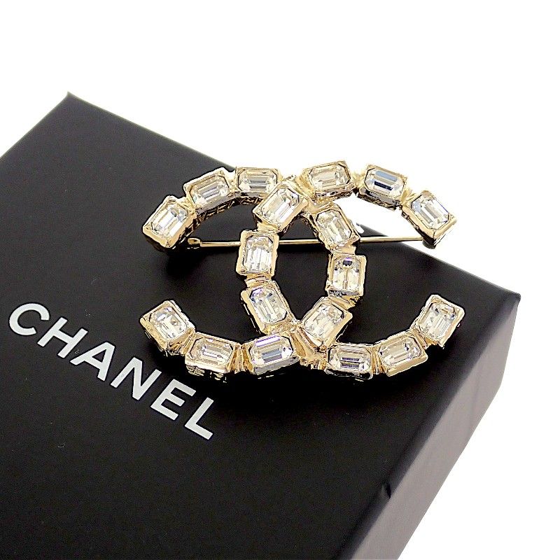 Chanel CC Logo Brooch Metal Crystal Gold