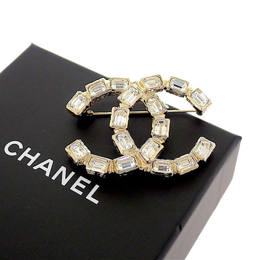 Chanel CC Logo Brooch Metal Crystal Gold