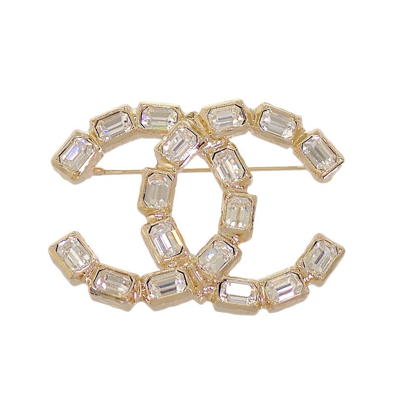 Chanel CC Logo Brooch Metal Crystal Gold — view 2
