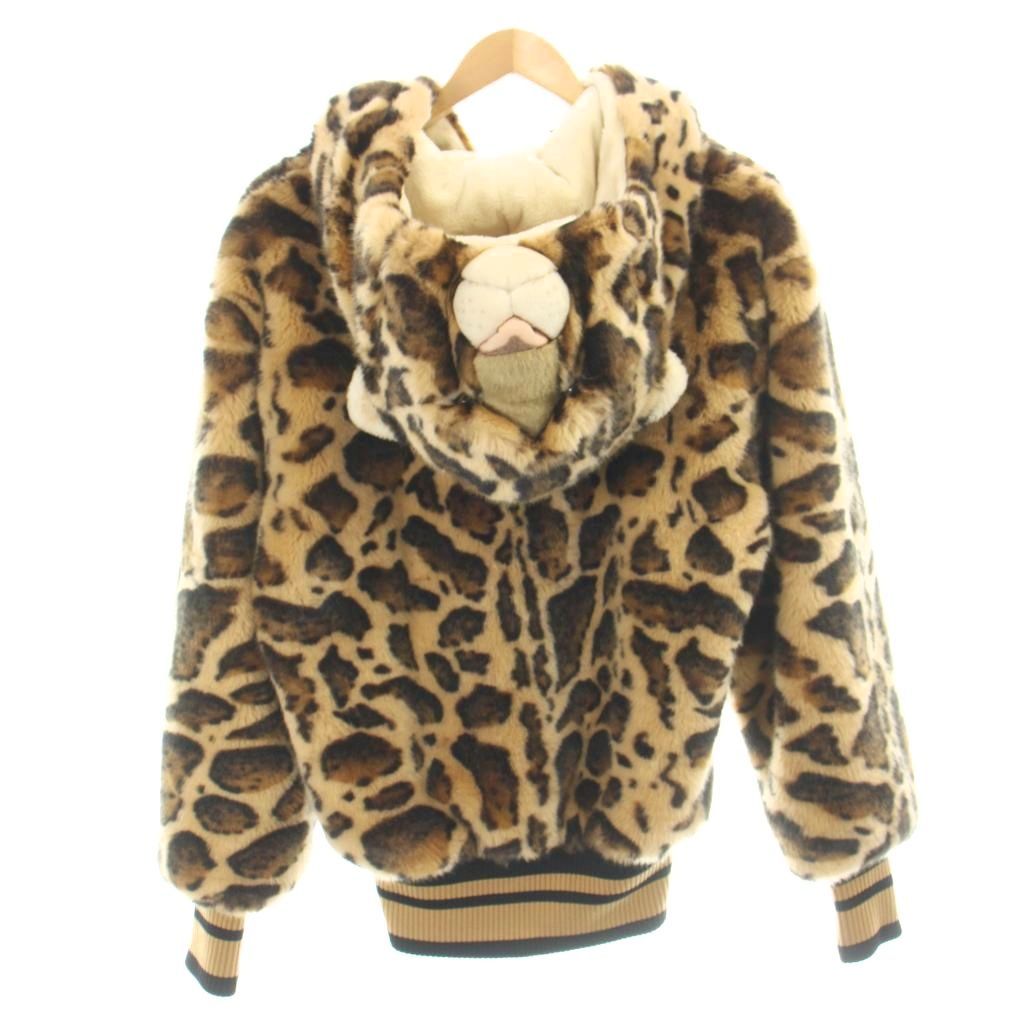 Dolce & Gabbana Jacket Hoodie Faux Fur Animal Leopard Print Zip Up Hood 44 Brown — view 2
