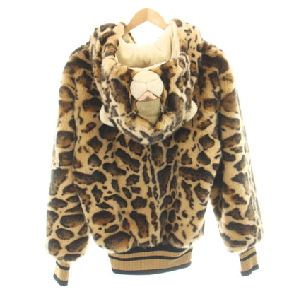 Dolce & Gabbana Jacket Hoodie Faux Fur Animal Leopard Print Zip Up Hood 44 Brown — view 2