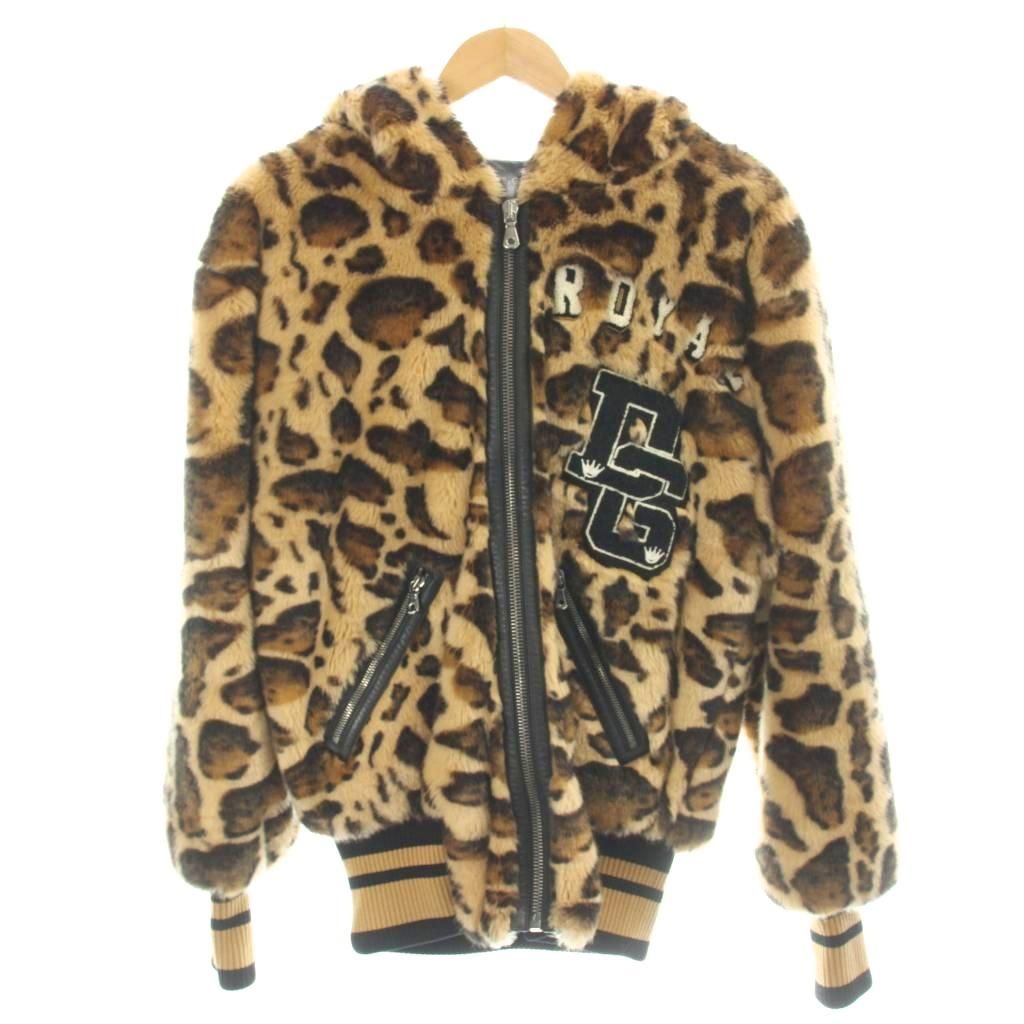 Dolce & Gabbana Jacket Hoodie Faux Fur Animal Leopard Print Zip Up Hood 44 Brown