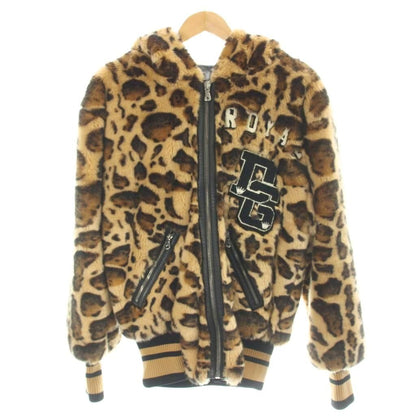 Dolce & Gabbana Jacket Hoodie Faux Fur Animal Leopard Print Zip Up Hood 44 Brown