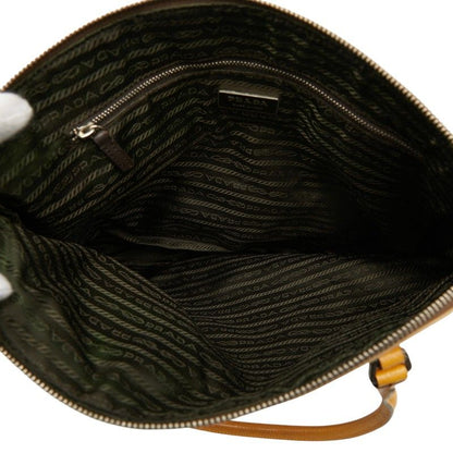 Prada Tote Shoulder Bag Beige Yellow Canvas Leather — view 6