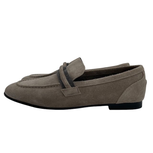Brunello Cucinelli Moni Retrim Suede Loafers Slip on Beads Light Gray — view 2
