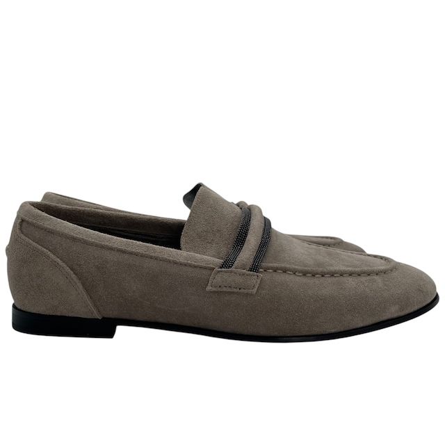 Brunello Cucinelli Moni Retrim Suede Loafers Slip on Beads Light Gray — view 3