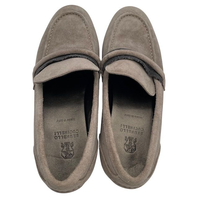 Brunello Cucinelli Moni Retrim Suede Loafers Slip on Beads Light Gray — view 6